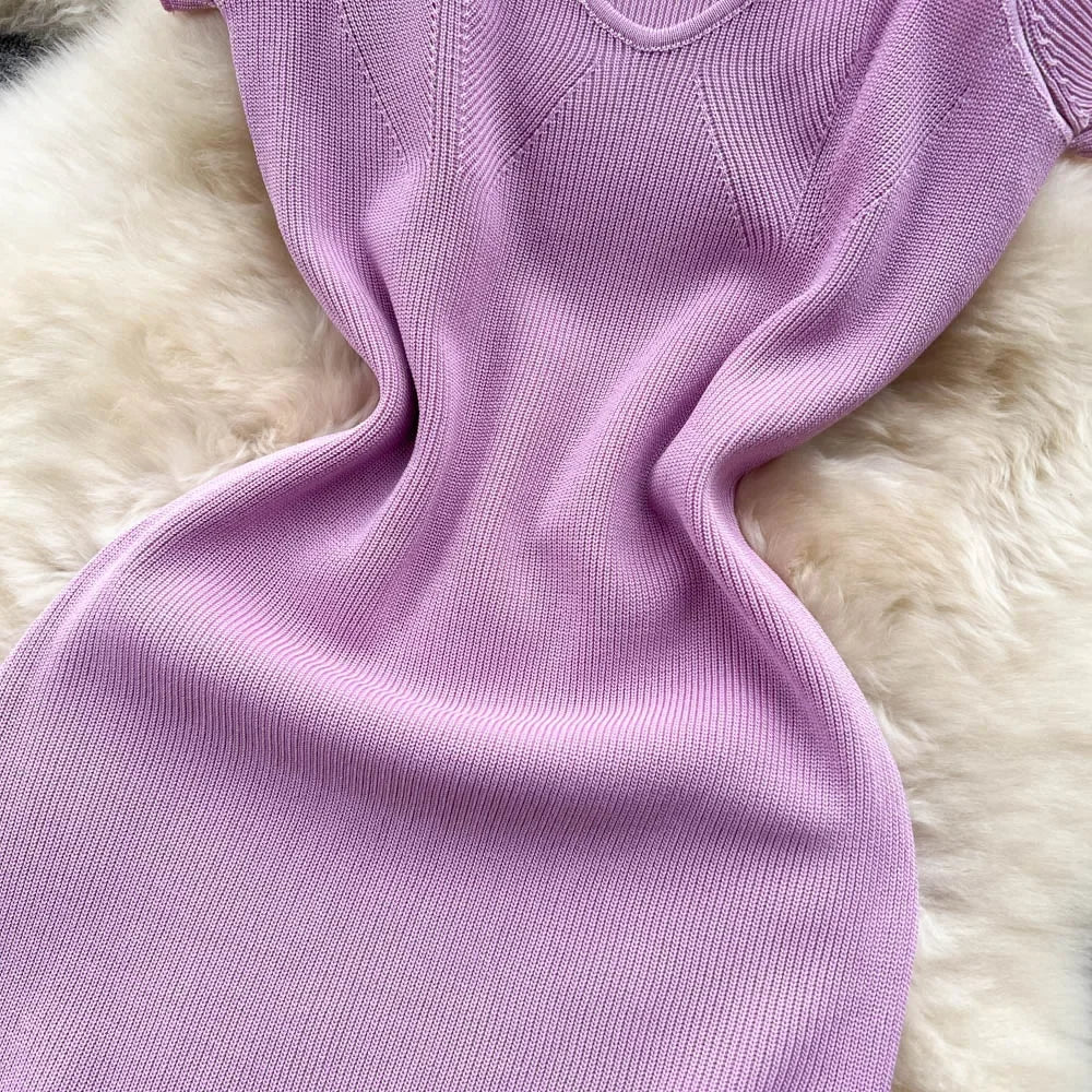 Sexy Summer Knit Dress Elastic Waist Bodycon Sundress