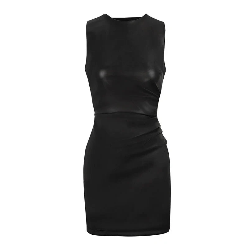 Black PU Leather Mini Bodycon Dress For Party Nights