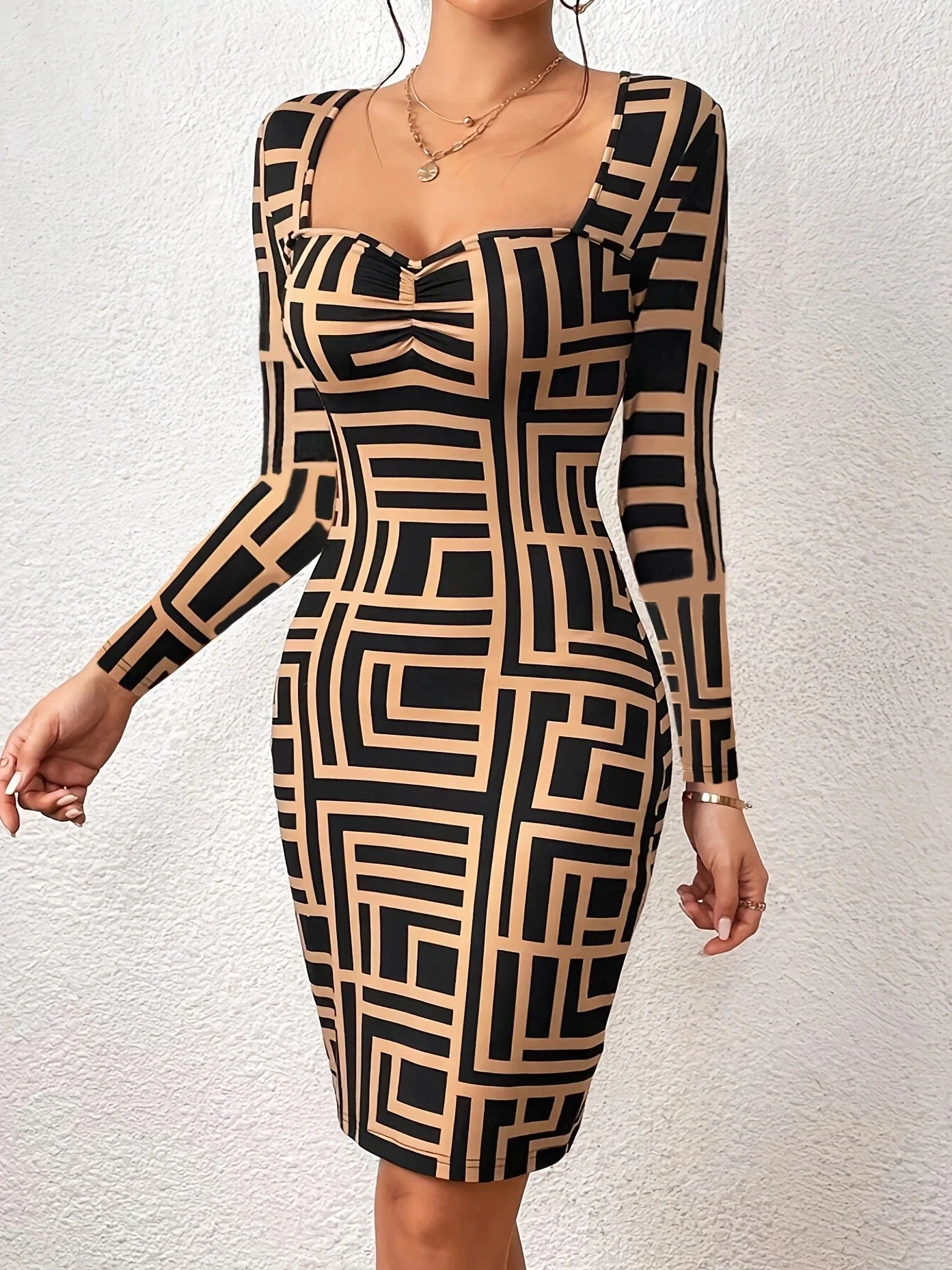 Casual Long Sleeve Random Print Wrap Dress Belted Waist