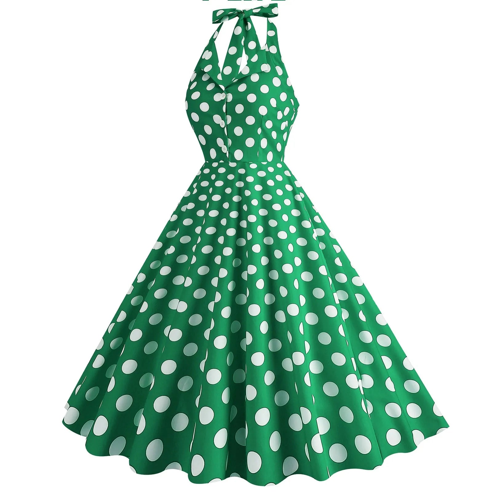 Retro Polka Dot Lace Up Backless Dress With Swing Puff