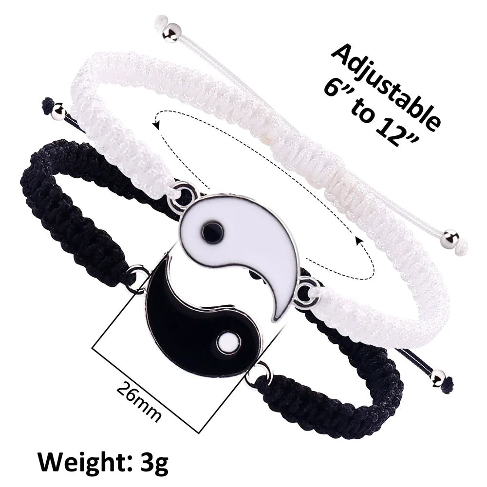 Simple Tai Chi Bagua Yin Yang Adjustable Braided Rope Bracelet Set for Men and Women
