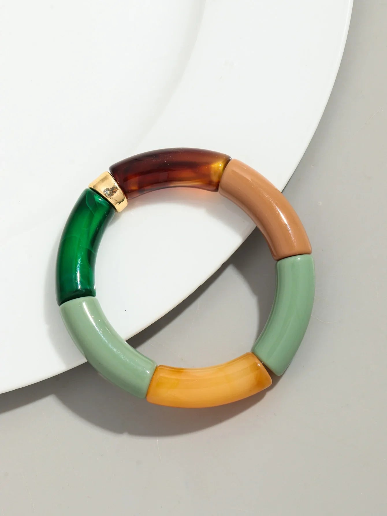 Boho Chunky Bamboo Stackable Bracelet for Women with Colorful Tube Beads and Elastic Design