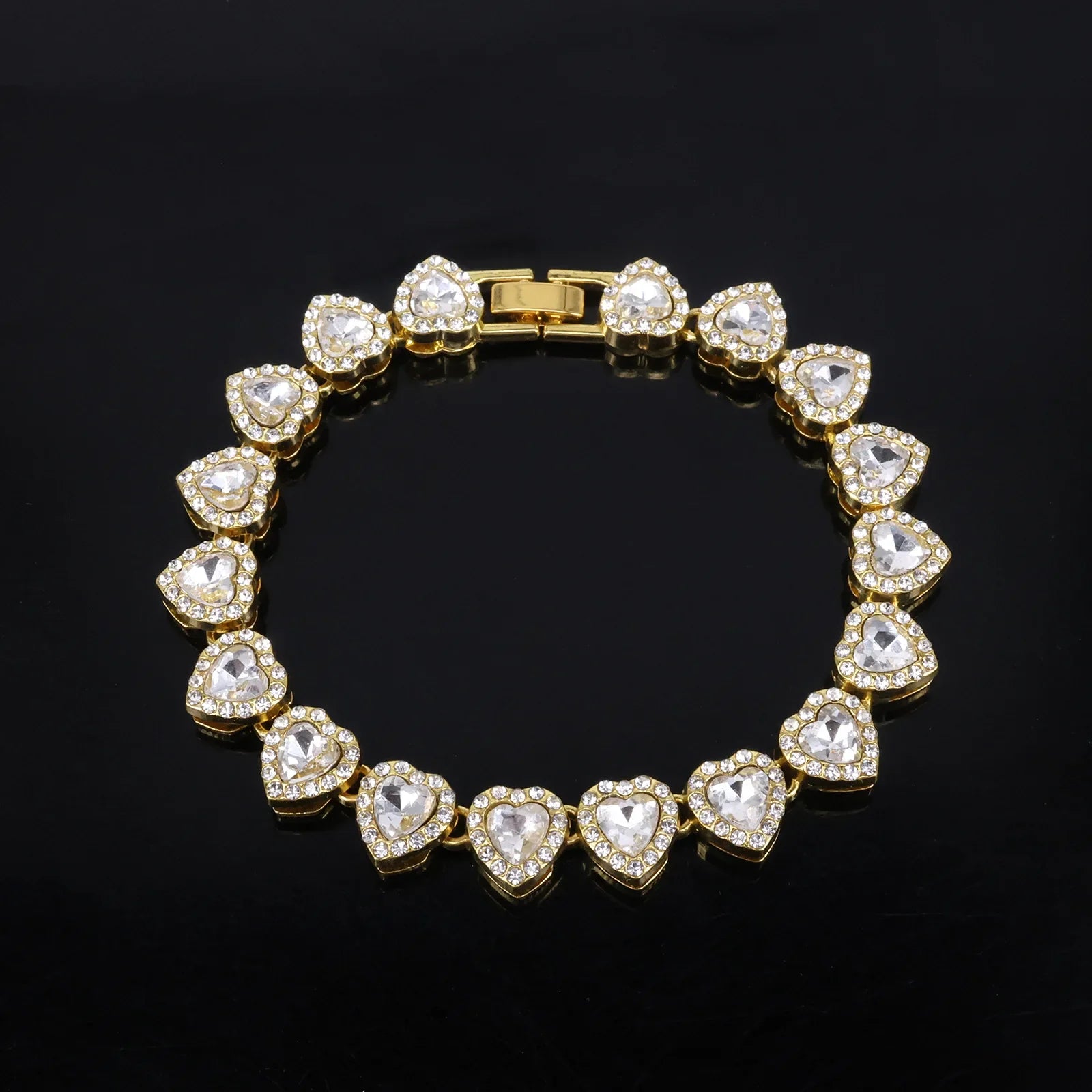 Hip Hop Tennis Chain Bracelet Necklace Set with Shiny Heart Rhinestone CZ Fashion Jewelry