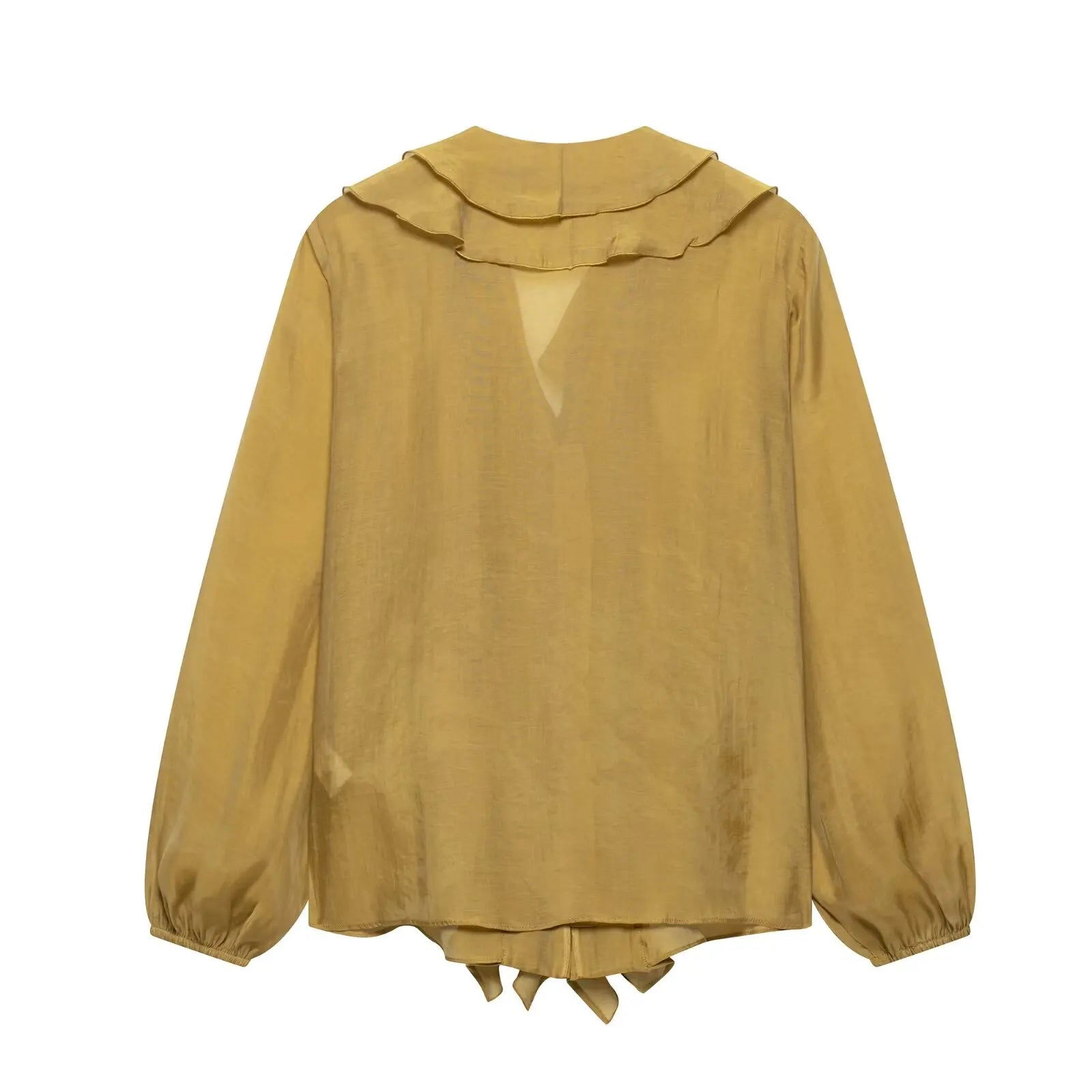 Laminated V Neck Long Sleeve Casual Shirt for Women with Versatile Temperament and Elegant Fit