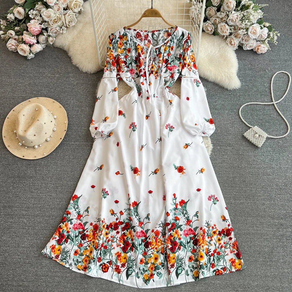 Floral Print Maxi Dress For Women Elegant Swing Tunic