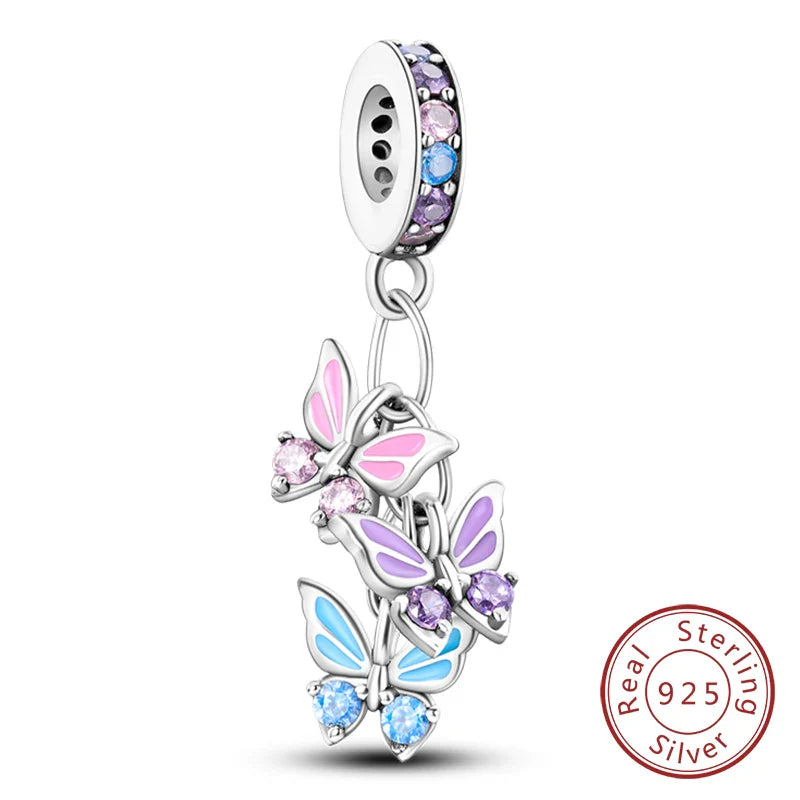 925 Sterling Silver Pink Pendant Charm for DIY Jewelry Bracelet and Necklace