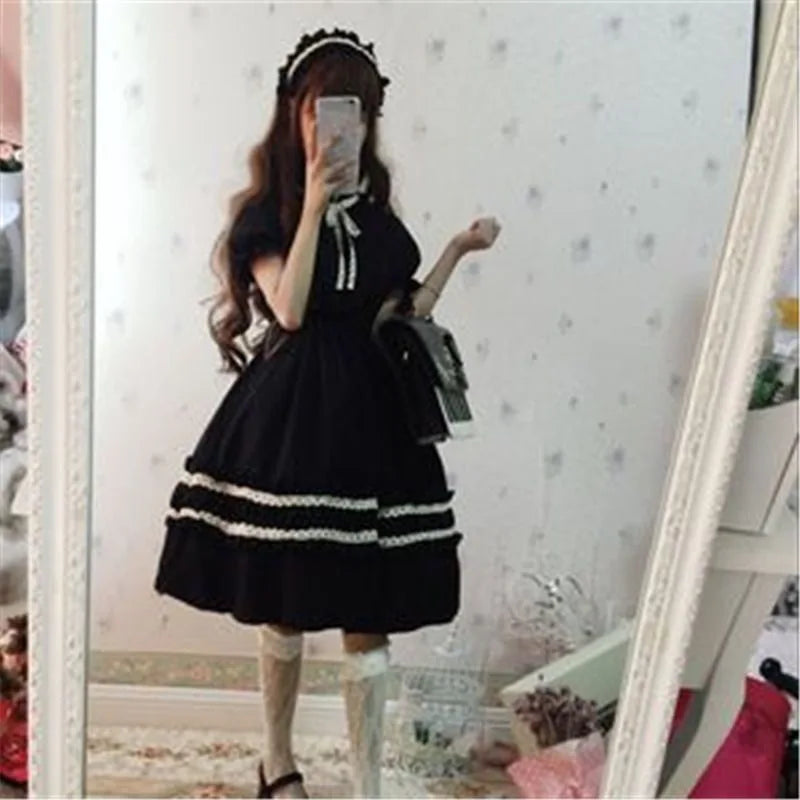 Lolita OP Dress Lace Trim Japanese Harajuku Style Dress