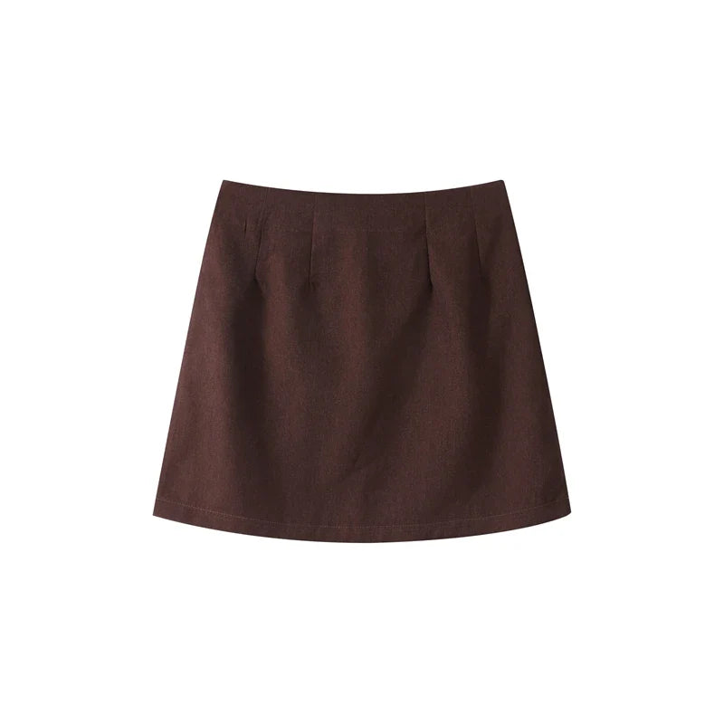 Elegant Women Blazer and Mini Skirt Set with Shoulder Pads Cinched Waist Suit Jacket and A-line Skirt Two-Piece Office Outfit