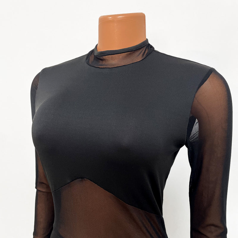 Sexy Black Transparent Mesh Jumpsuit for Women Elastic See-Through Bodysuit One-Piece Nightclub Outfit