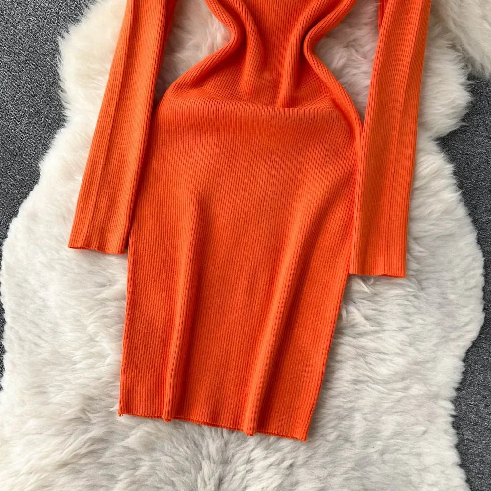Knit Bodycon Dress For Women Long Sleeve Winter Sweater
