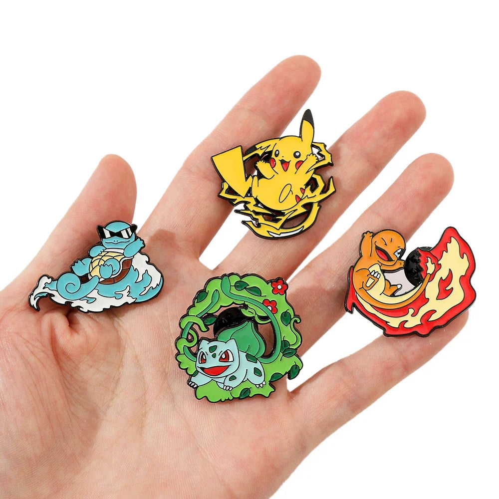 Cute Cartoon Pocket Monsters Enamel Brooch Set for Bags - 4 Pcs Creative Animated Character Accessories