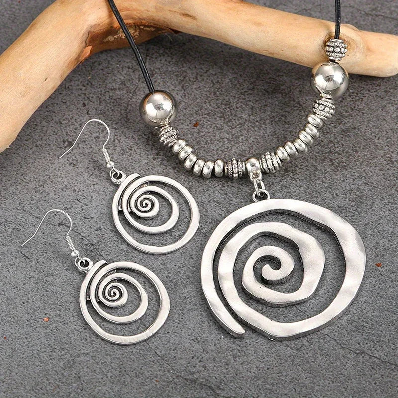 Boho Style Jewelry Set with Spiral Design Earrings and Necklace for Party Accessories