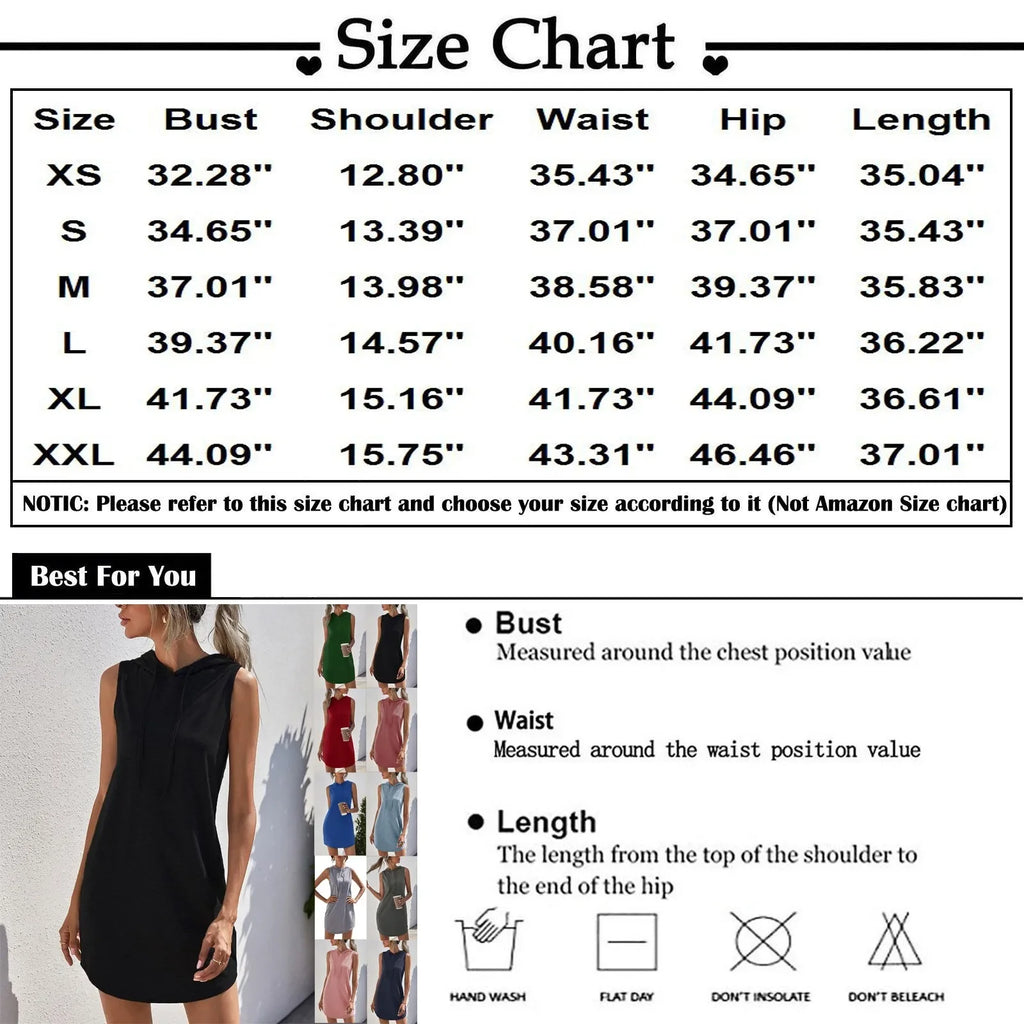 Womens Sleeveless Hoodie Dress With Drawstring Streetwear