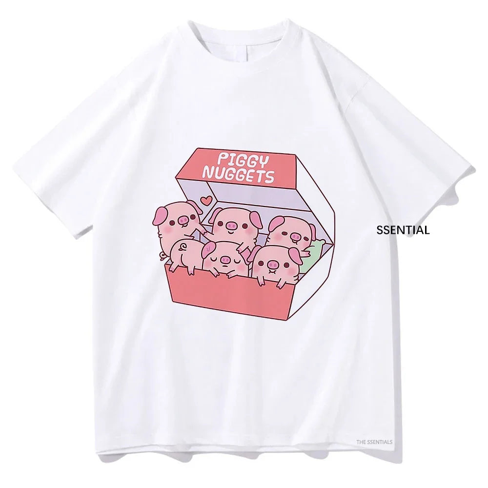 Cute Pig Piggy Nuggets T Shirt for Men and Women Vintage Aesthetic Cotton Classic Unisex Streetwear Soft Clothes