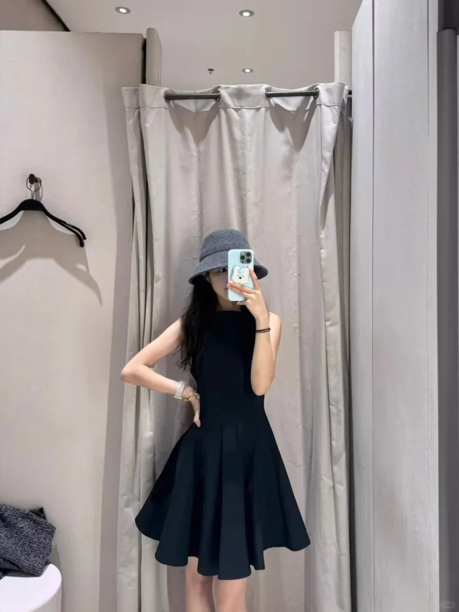 Little Black Dress Elegant Sleeveless Boat Neck Swing Dress