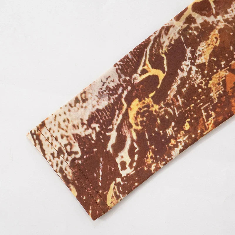 Brown Single Shoulder Long Sleeve Snake Print Jumpsuit for Women with Back Zipper Sexy One Piece Romper