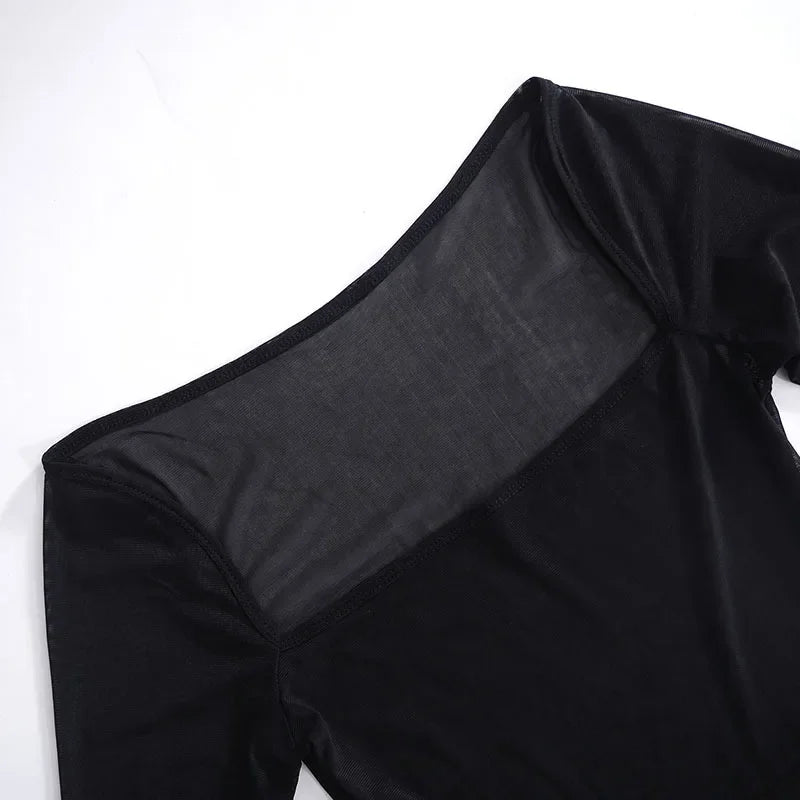 Slim Fit Sheer Dress For Women Lace Up Long Sleeve Fashion