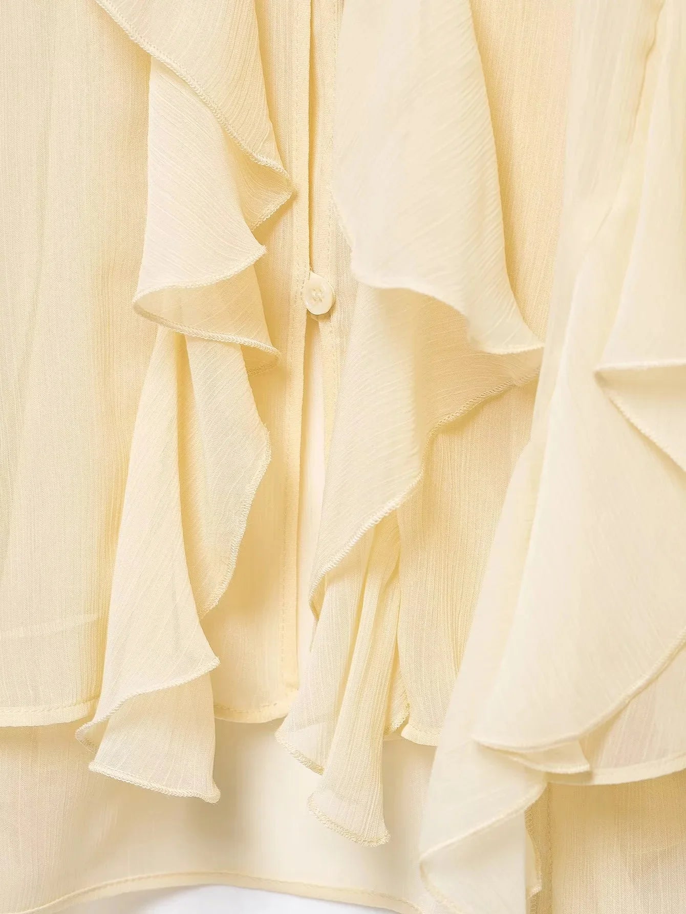 Burgundy Mesh Ruffle Blouse for Women Long Sleeve Sheer Loose Fit Elegant Party Top