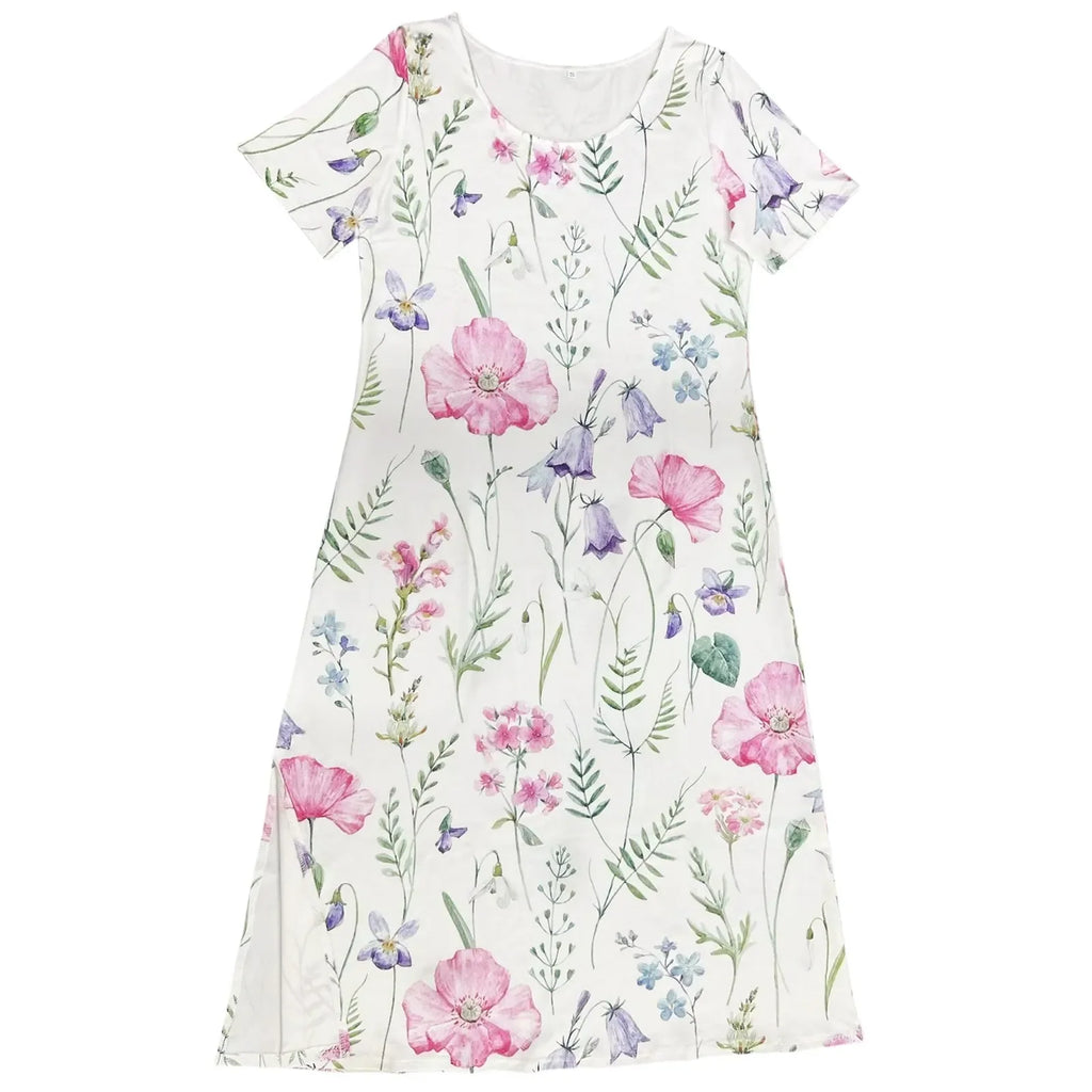 Women Allover Print Dress With Round Neck Short Sleeves