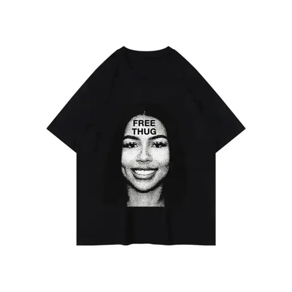 Graphic Tee for Women Featuring Young Thug Slime Rapper Design Y2K Style Haikyuu Print