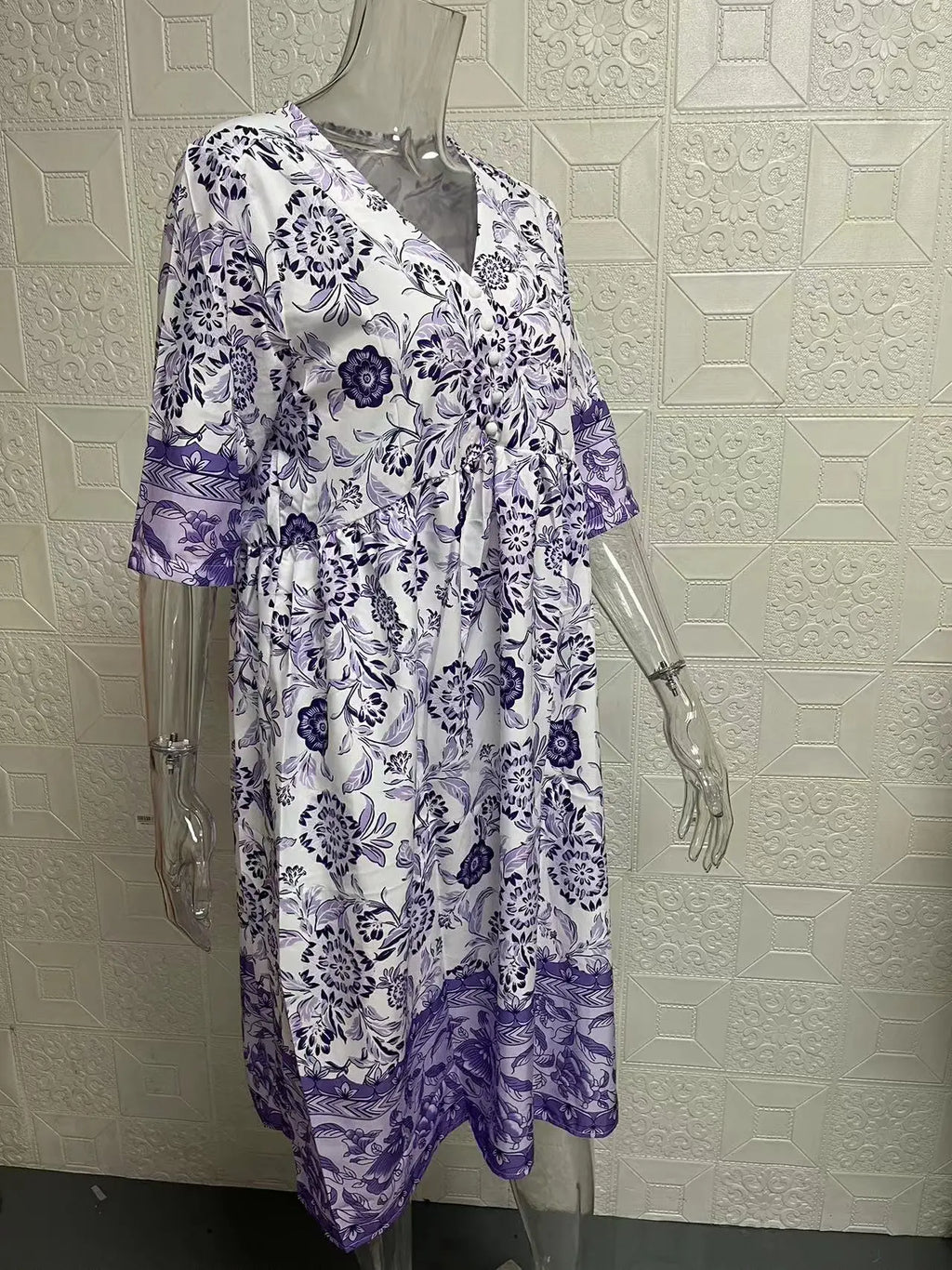 Loose Floral Print Elegant V Neck Dress For Women Everyday