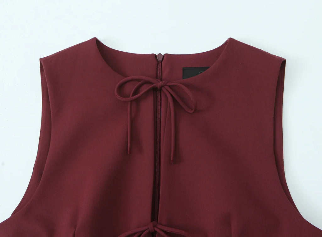 Sexy Bow Pleated Sleeveless Mini Dress For Summer Women