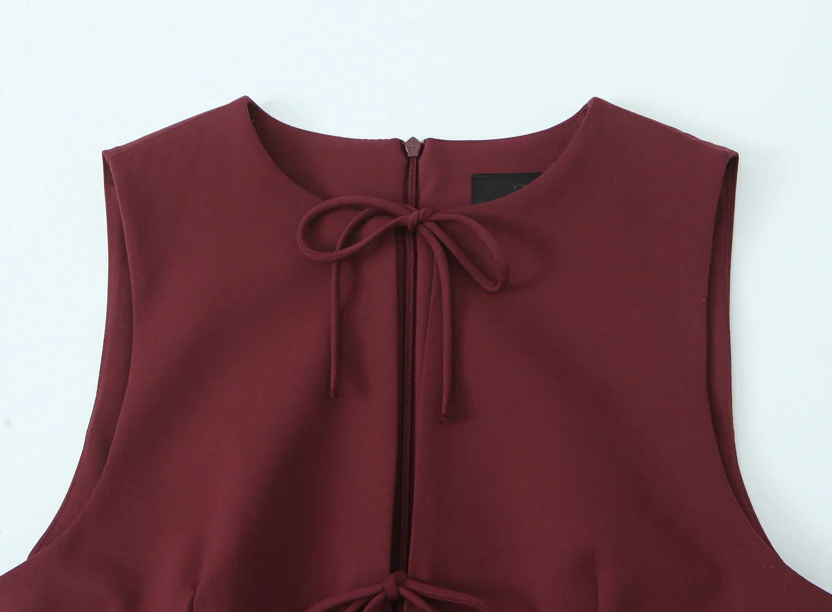 Sexy Bow Pleated Sleeveless Mini Dress For Summer Women