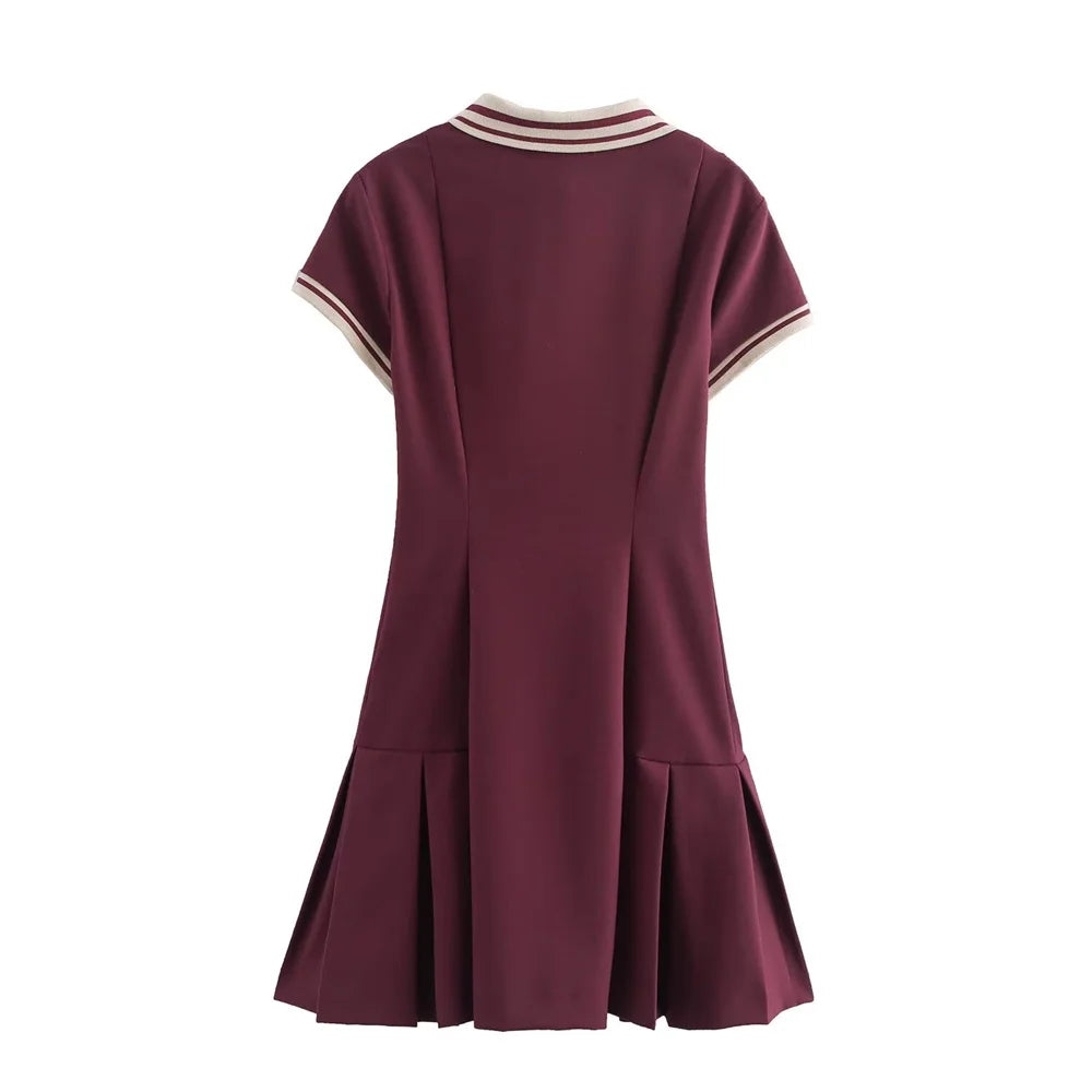 Womens Slimming Mini Dress With Flip Collar And Button