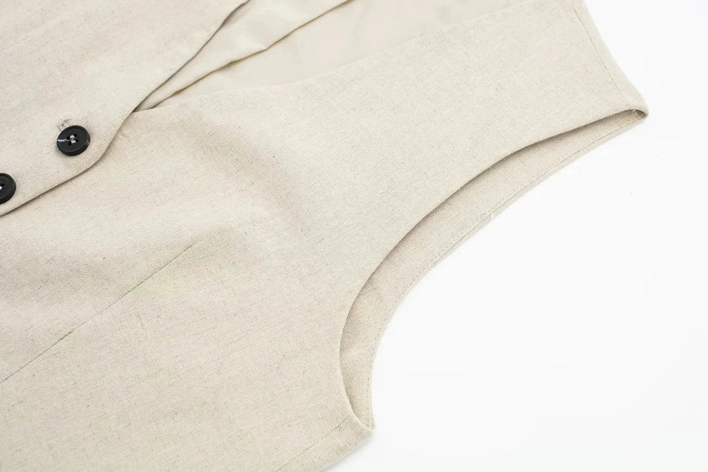 Casual Linen Sleeveless V-Neck Vest for Women Single Breasted Office Fashion Lightweight Linen Top