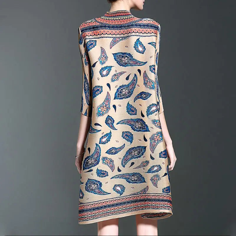 Retro Pleated High Neck Plus Size Dress For Women Casual