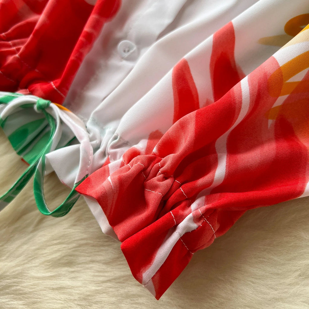 Summer Fashion Print Two Piece Set for Women with Loose Short Sleeve Tops and Elastic Waist Wide Leg Cropped Pants