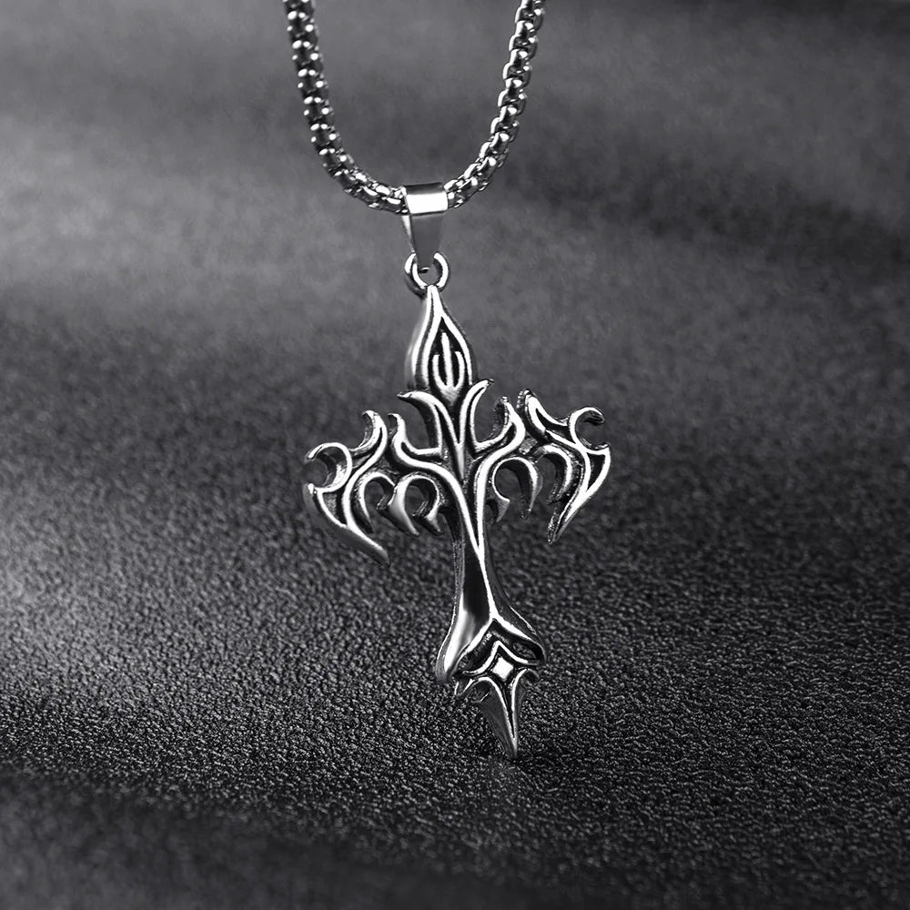 Hip Hop Cross Pendant Necklace Stainless Steel Gothic Jewelry Gift for Men and Women