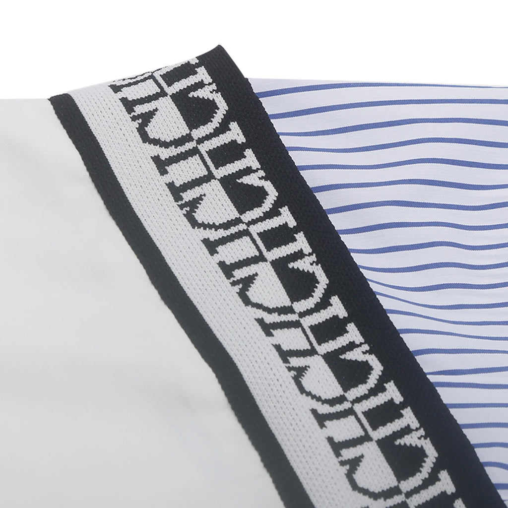 Women's Blue Striped Splicing Business Commuter Top with Stylish Bottom Shirt Design