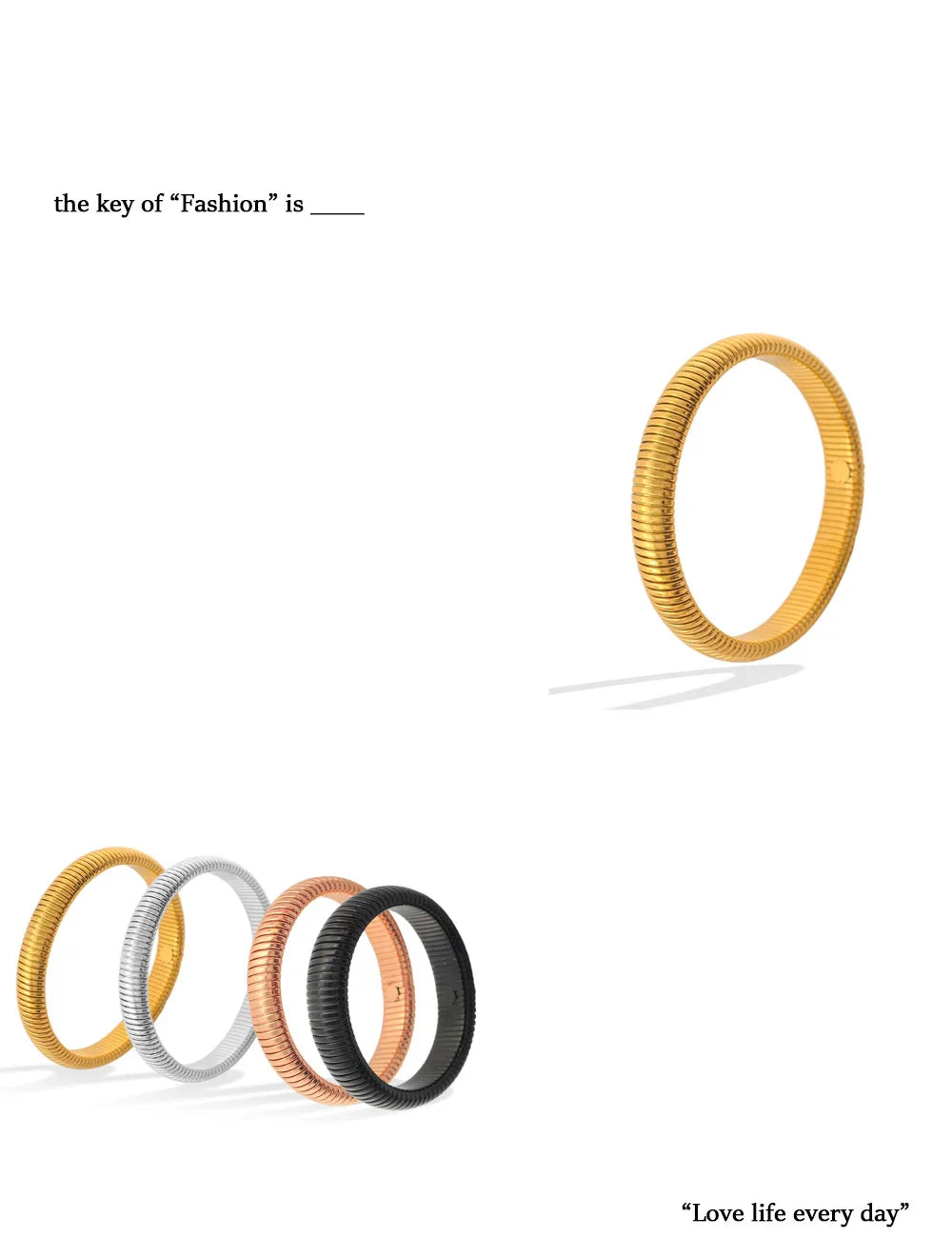 304L Stainless Steel Elastic Bracelet for Women with 18k Gold Plated Charm Wide Chunky Metal Spiral Bangle Waterproof Fashion Jewelry