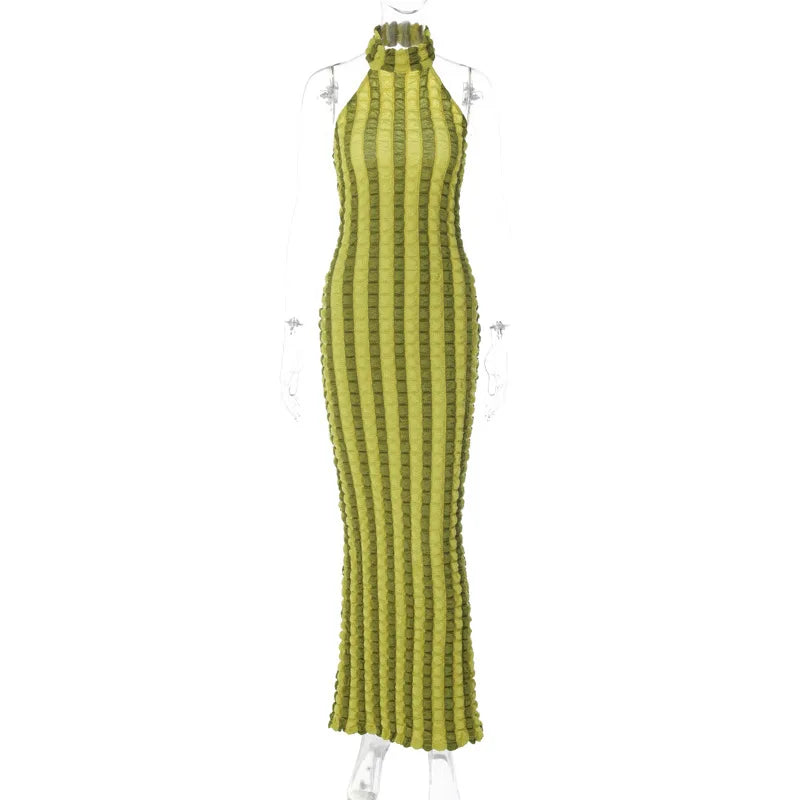Y2K Patchwork Halter Backless Bodycon Maxi Dress For Women