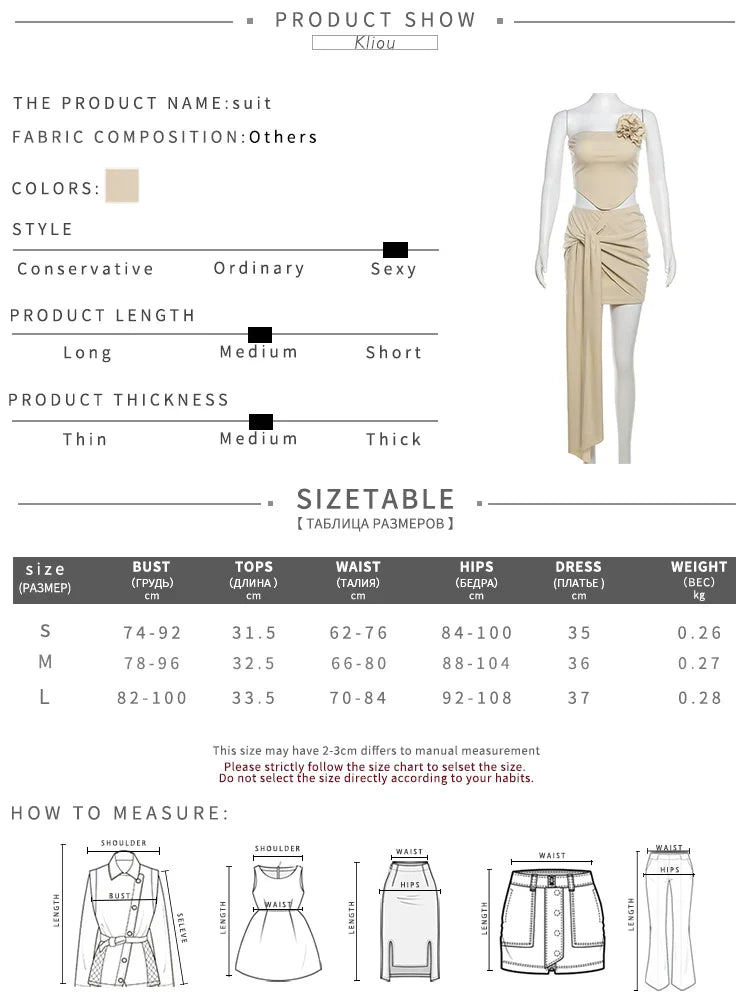 3D Floral Patchwork Two Piece Set for Women Slim Strapless Irregular Shape Top with Bandage Hip Skirt Stylish Holiday Outfit