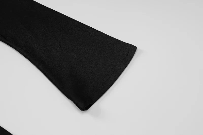 Black Ruched Bodycon Dress V Neck Long Flare Sleeve