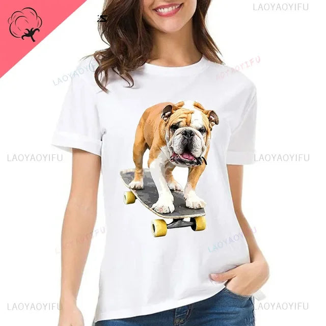 Funny Creative Nope Lazy French Bulldog O-Neck T-Shirt for Men and Women Casual Short Sleeve Cotton Top