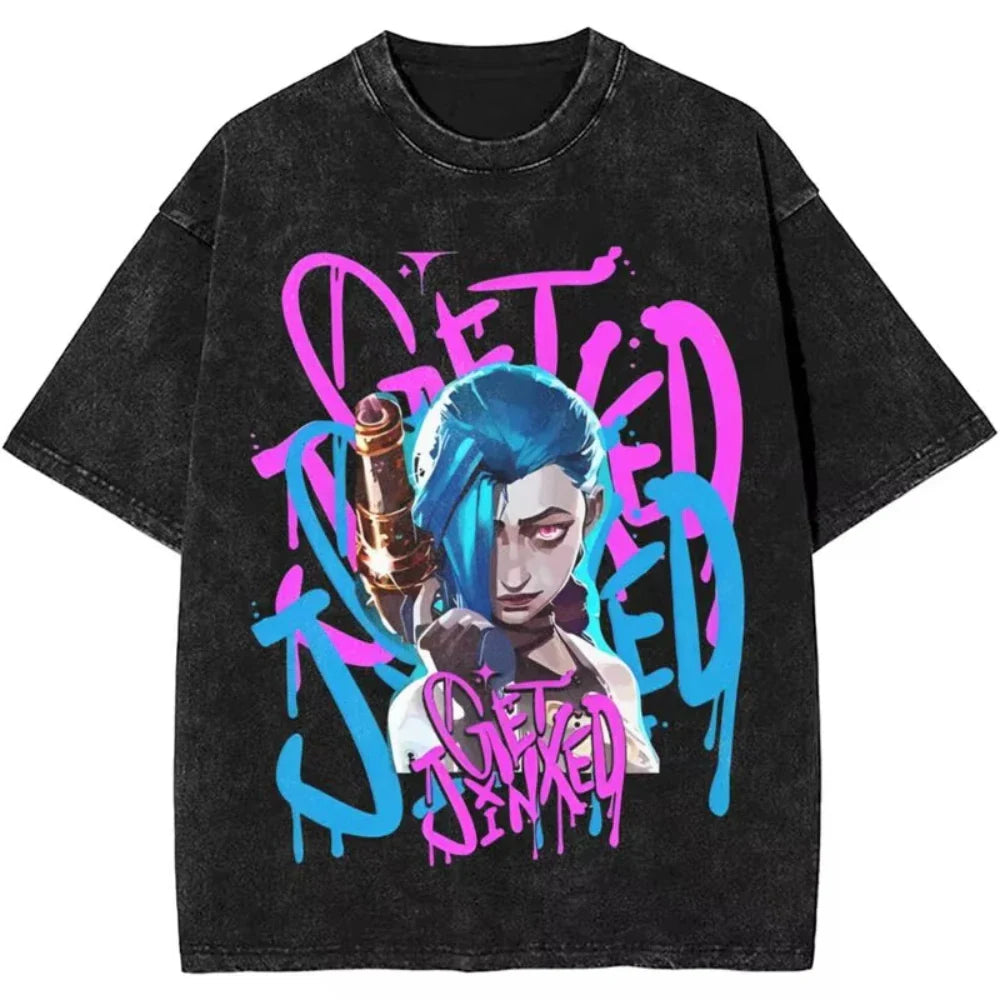 Anime Arcane Jinx Oversized Cotton T Shirt for Men and Women Summer Streetwear Tee Fans Gift