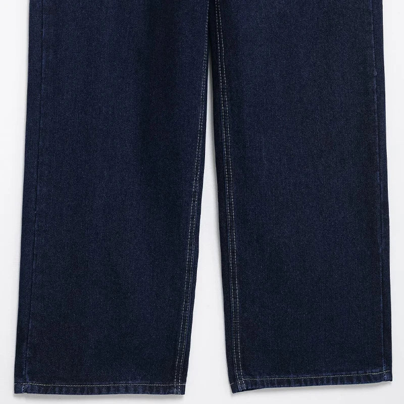 Chic Women's Denim 2 Piece Set With Belt Featuring Solid Jacket And Vintage Zipper Trousers