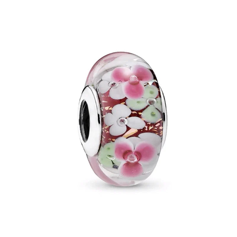 Sparkling Pink Cherry Blossom Daisy Charm Beads for 925 Silver Bracelet DIY Women's Jewelry Gifts