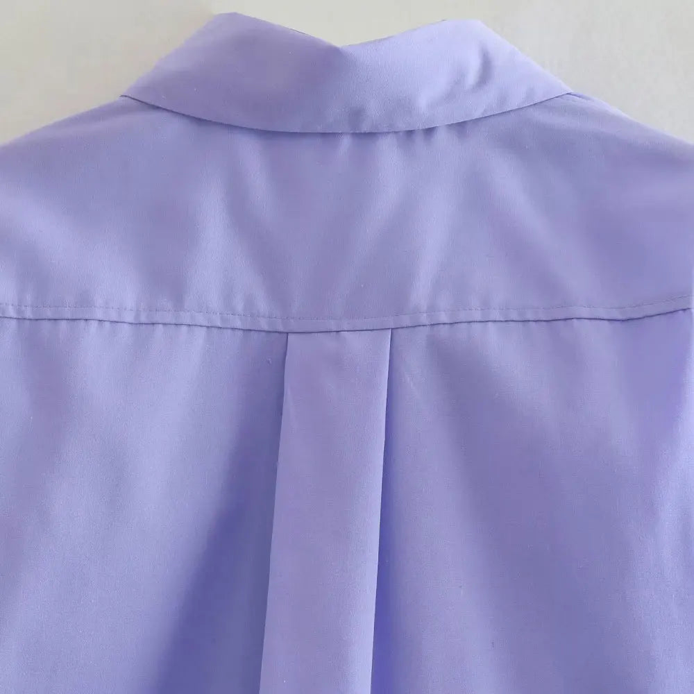 Women's Vintage Loose Cropped Shirt Long Sleeve Front Button Blouse Chic Casual Top