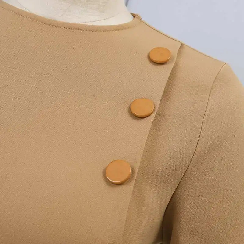 Elegant Women Midi Dress Solid Color Short Sleeve Casual