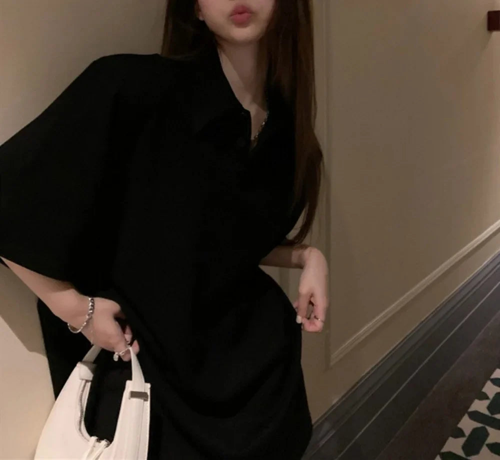 Women's Short Sleeve Polo Shirt Solid Color Loose Fit Summer Casual Large Size Trendy Korean Style Tee