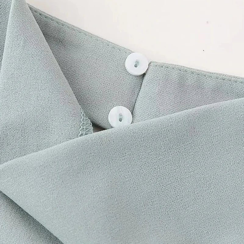 Women's Chic Two-Piece Set Backless Pleated Crop Top with Vintage High Waist Back Slit Midi Skirt Elegant Lady Fashion Ensemble