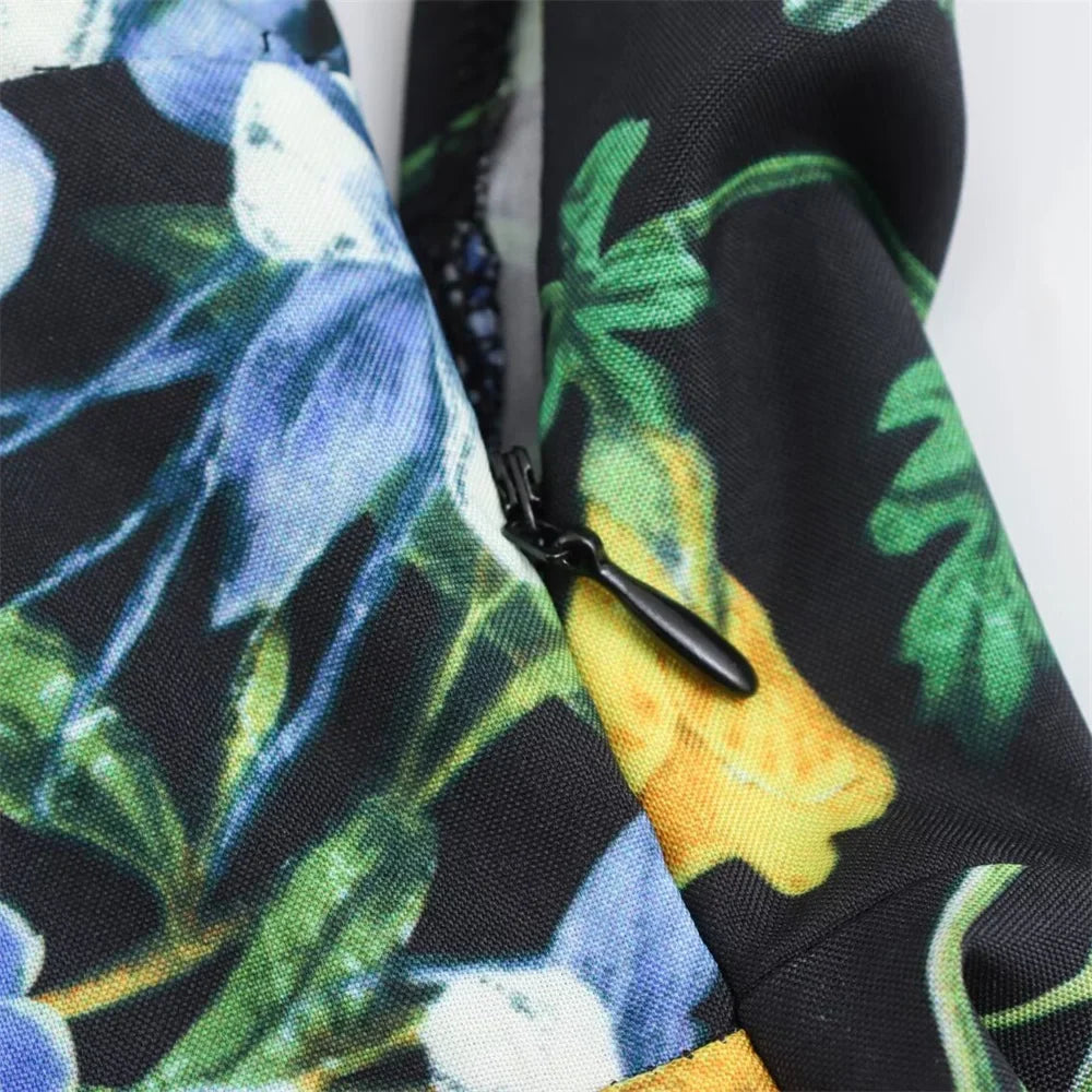 Open Back Midi Dress With Flower Print Strappy Detail