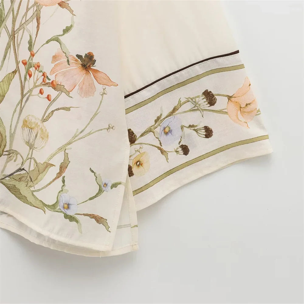Floral Pattern Women's Shirt and Long Pants Set for Spring Fashion