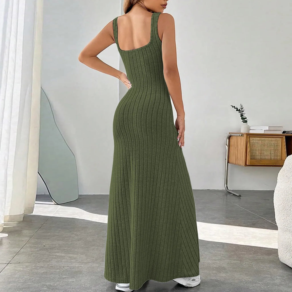 Floral Sundress For Women Pockets Square Neck Tank Dress