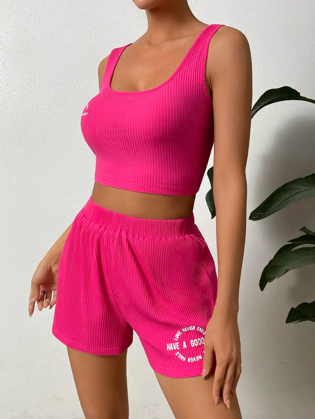 Elegant Fashion Women Two Piece Set Square Collar Halter Belt Knit Ribbed No Loop Casual Shorts Matching Outfit