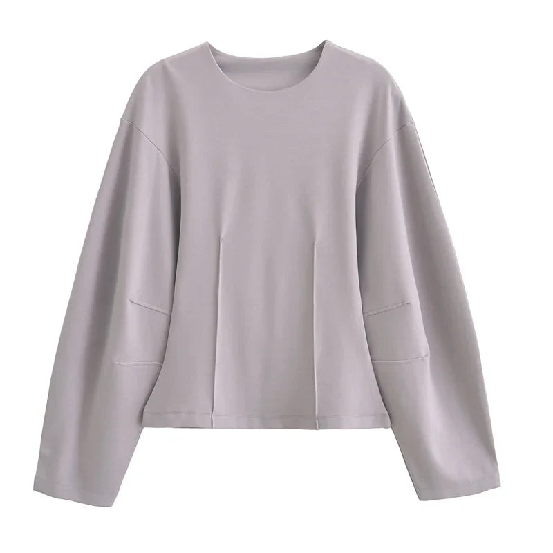 Pleated Long Sleeve Two Piece Pant Set for Women Comfortable Spring Sweatsuit